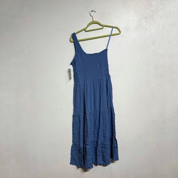 Becca Swim Mist Blue Ponza Smocked One Shoulder Dress Sz L NWT - Picture 10 of 13